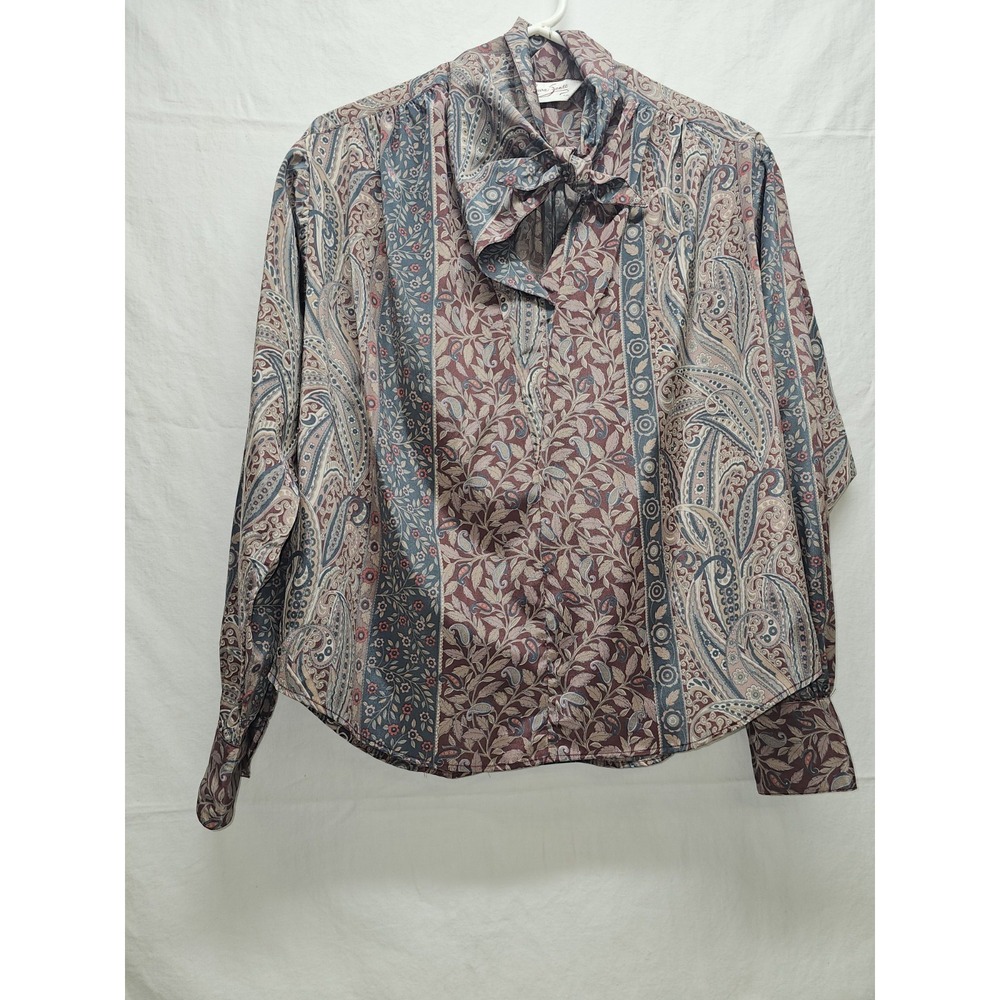 VTG Laura Scott‎ Long Sleeve Tie Neck Polyester Boho Peasant Artsy Flowy